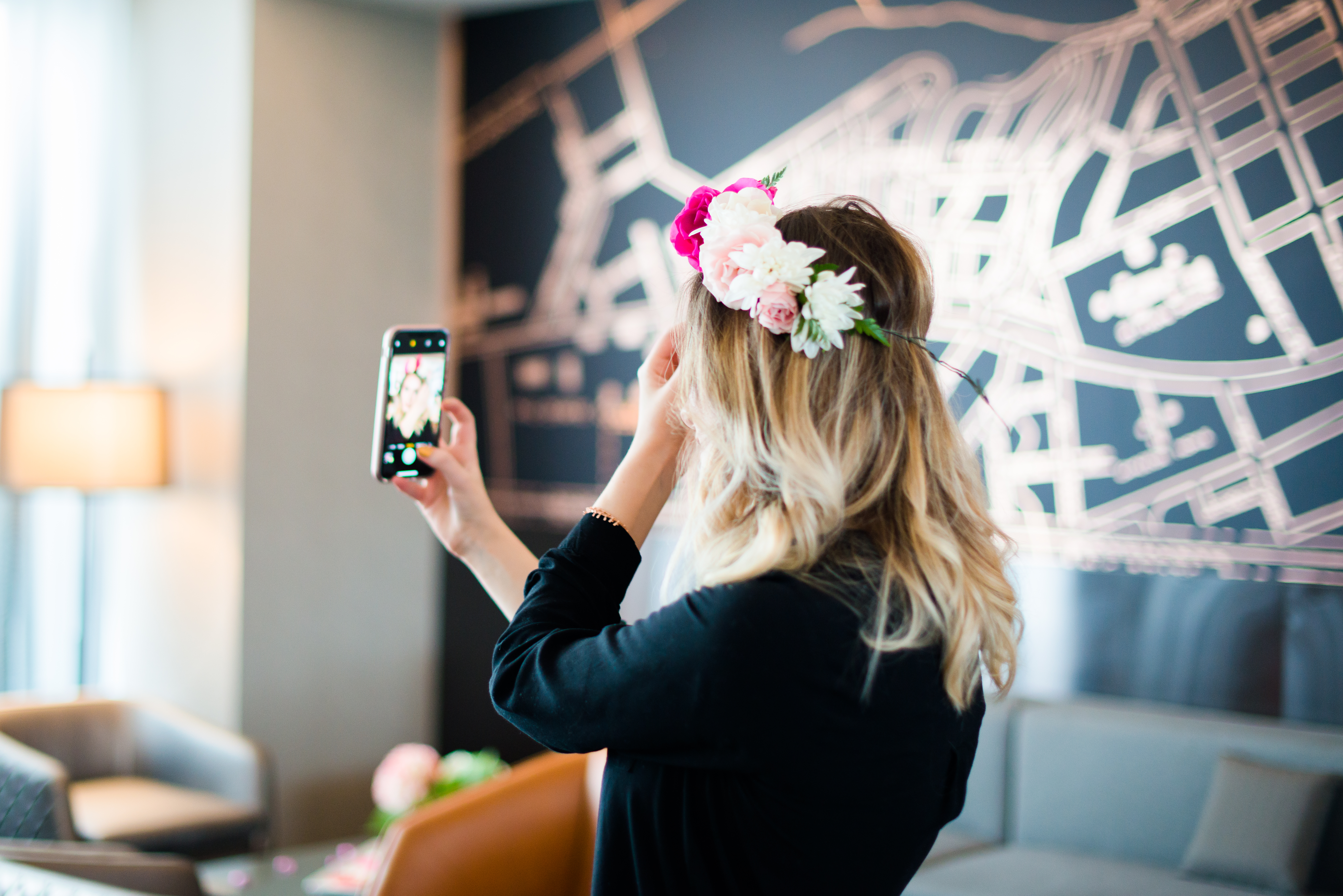 Flower Crowns with Petals on the Go | Valentines Day Party at Level7 Roof Top Bar at the AC Hotel | North Carolina fashion and lifestyle bloggers 
