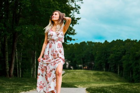 Summer Floral Print Maxi Dress, Leather Earrings, an dGold Initial Necklace | Summer Outfit Inspiration by North Carolina fashion and lifestyle blogger Jessica Linn