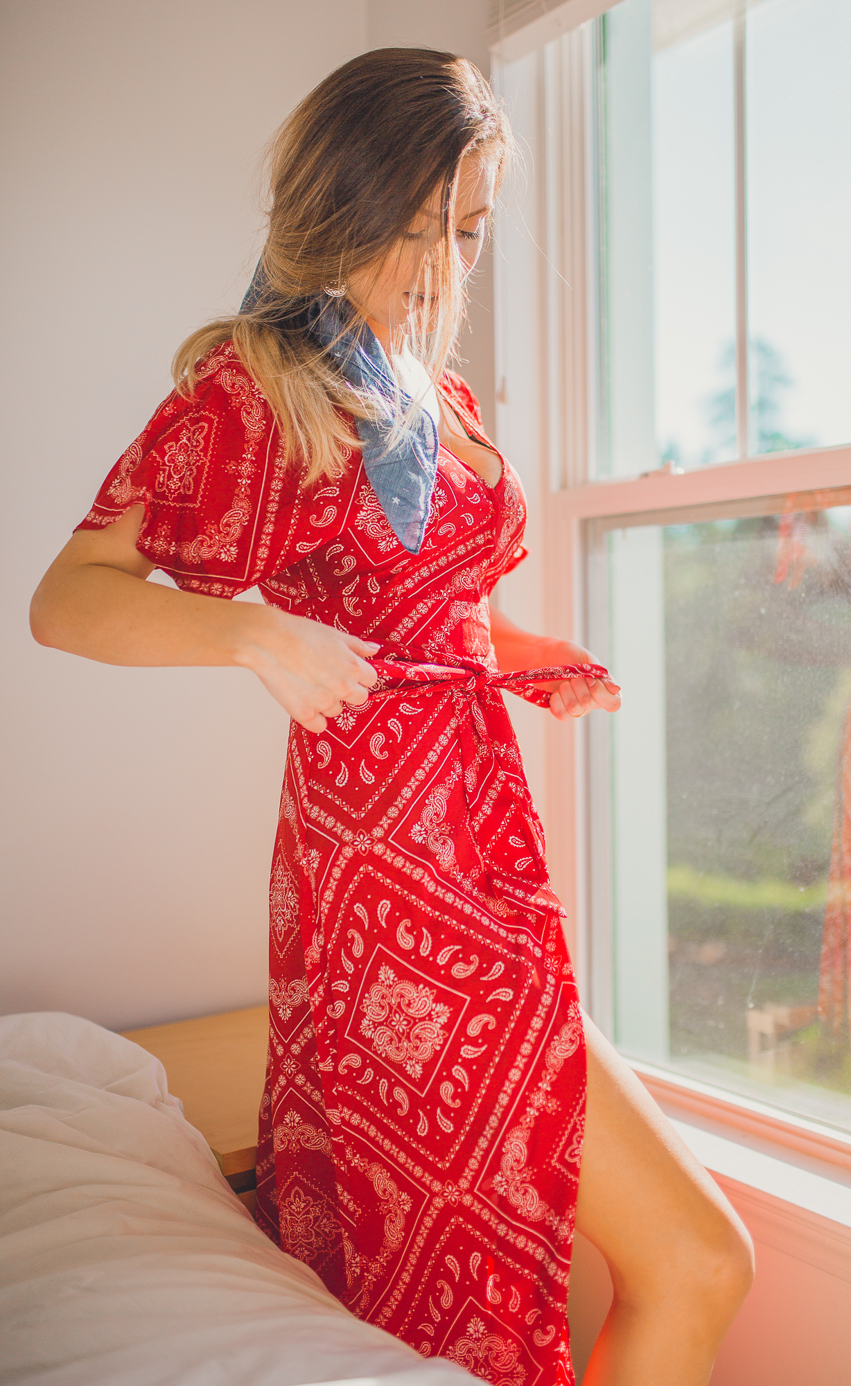 Red Bandana Print Dress from Forever21. Fashion inspiration by popular North Carolina lifestyle blogger Jessica Linn from Linn Style.