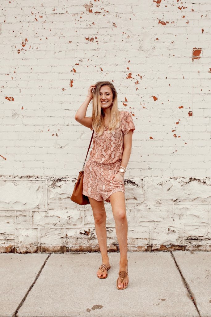 Pink Snake Print H&M Outfit With Personalized Initial Jewelry by North Carolina fashion and lifestyle blogger Jessica Linn.