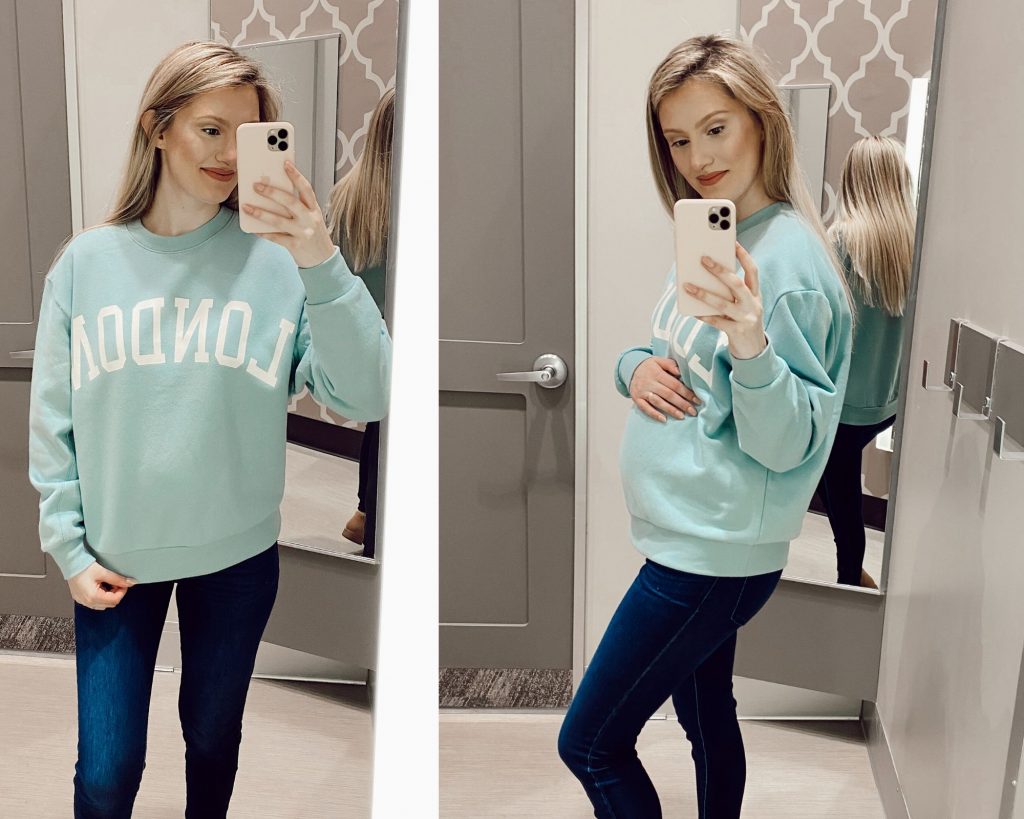 Wild Fable Oversized Crewneck Sweatshirt London Graphic Teal Blush $20 Target Sweater Try-on by Jessica Linn