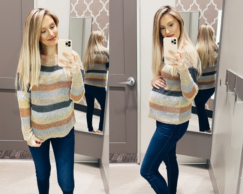 Knox Rose Striped Crewneck Pullover Sweater in Oatmeal $29.99 Target Sweater Try-on and Review By Jessica Linn