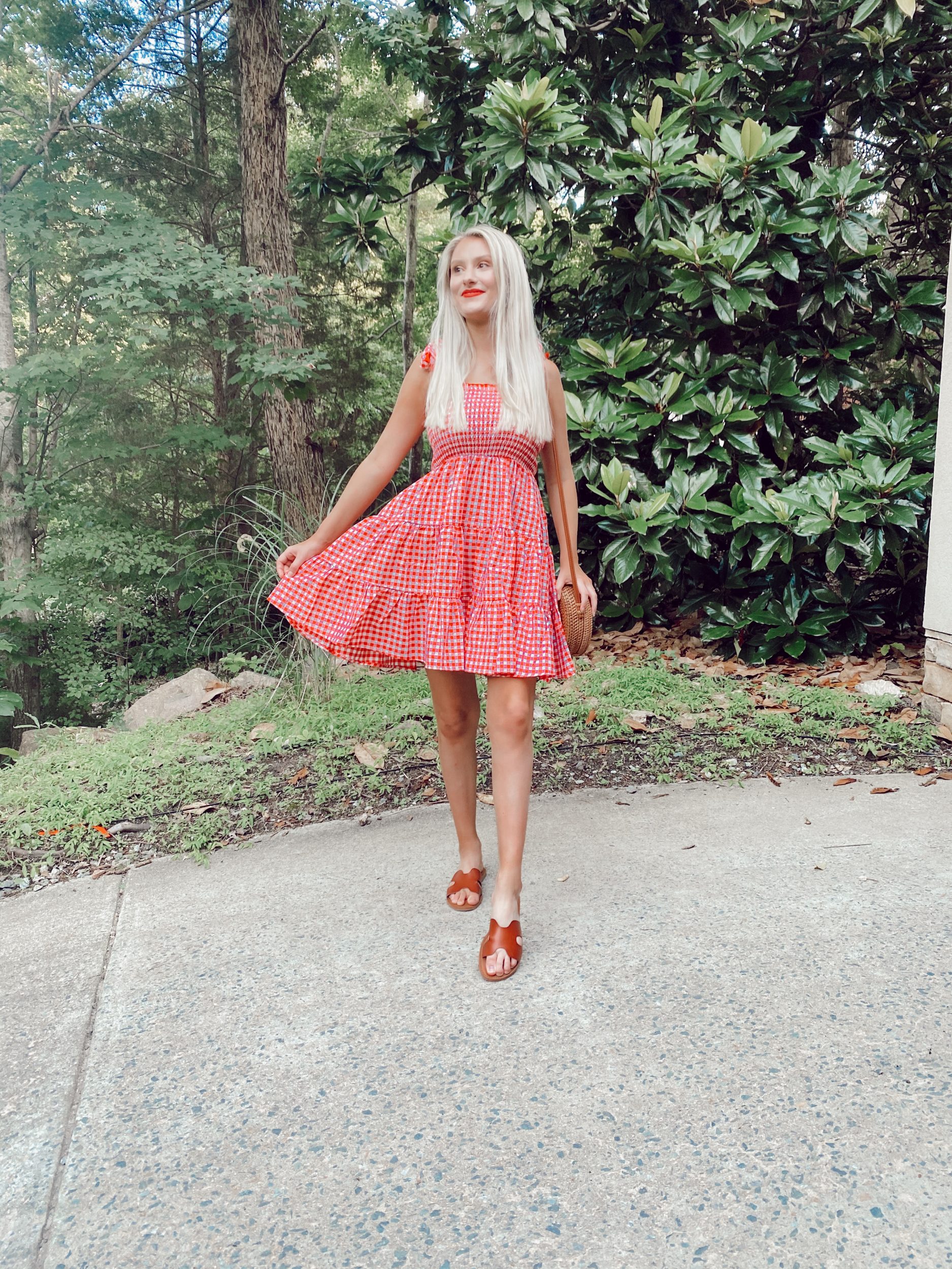 Summer Dresses Under $25! | Linn Style By Jessica Linn | fashion blogger Jessica Linn Pagán wearing a red checkered gingham cami dress from Shein.