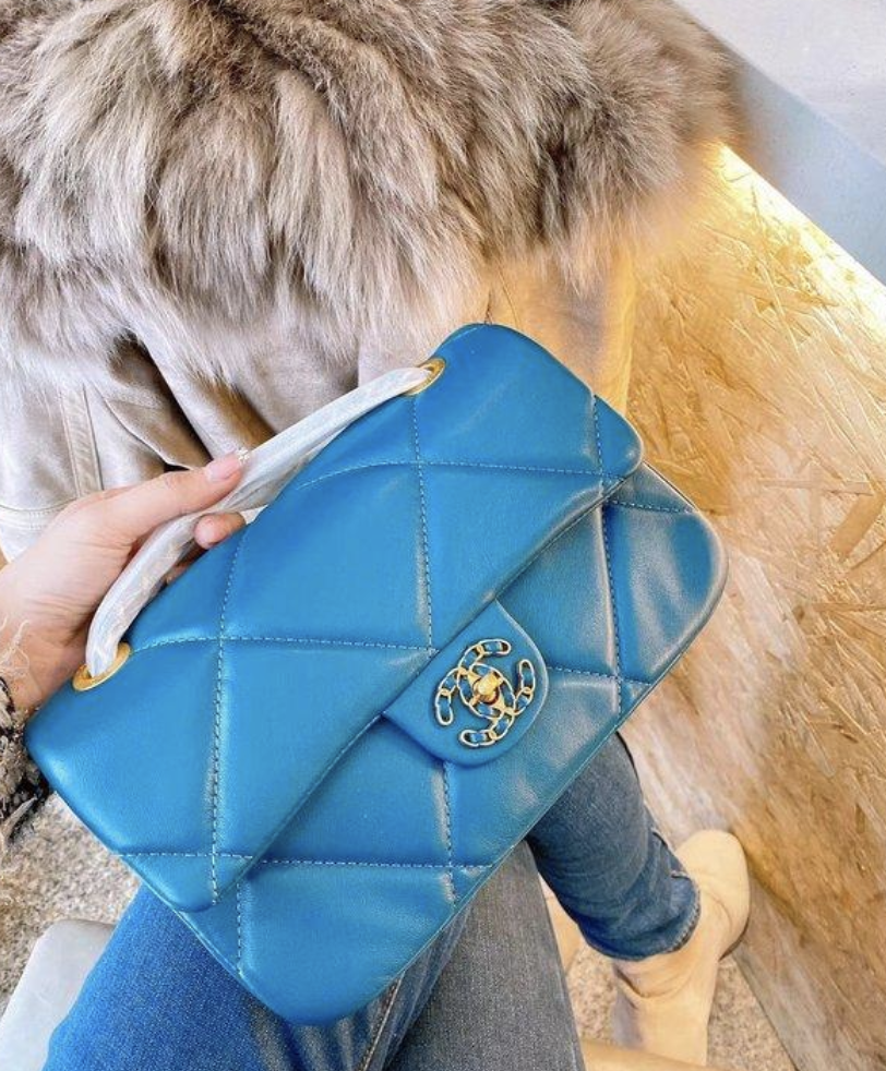 fluffy blue chanel bag