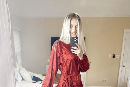 Christmas Outfit Ideas For Women | by Jessica Linn Dressy red leopard print Christmas dress