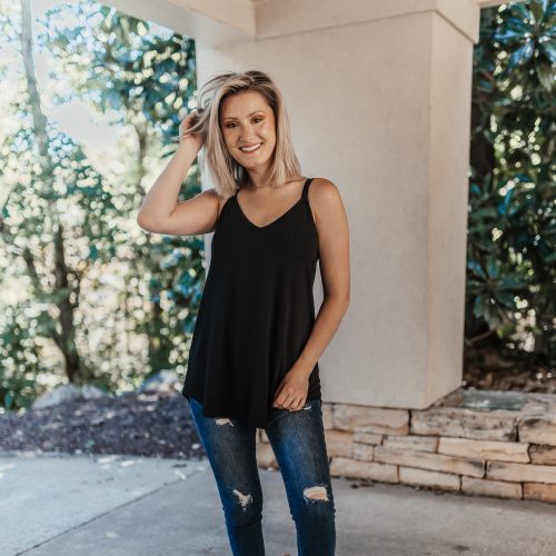 The Most Versatile Tank Top You Need In Every Color! reversible black cami tank top from online womens boutique Copper Bloom by Jessica Linn